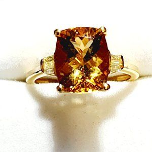 Premium Golden Scapolite & Natural Yellow dia ring in YG over 925 SS 3.90ct sz 8
